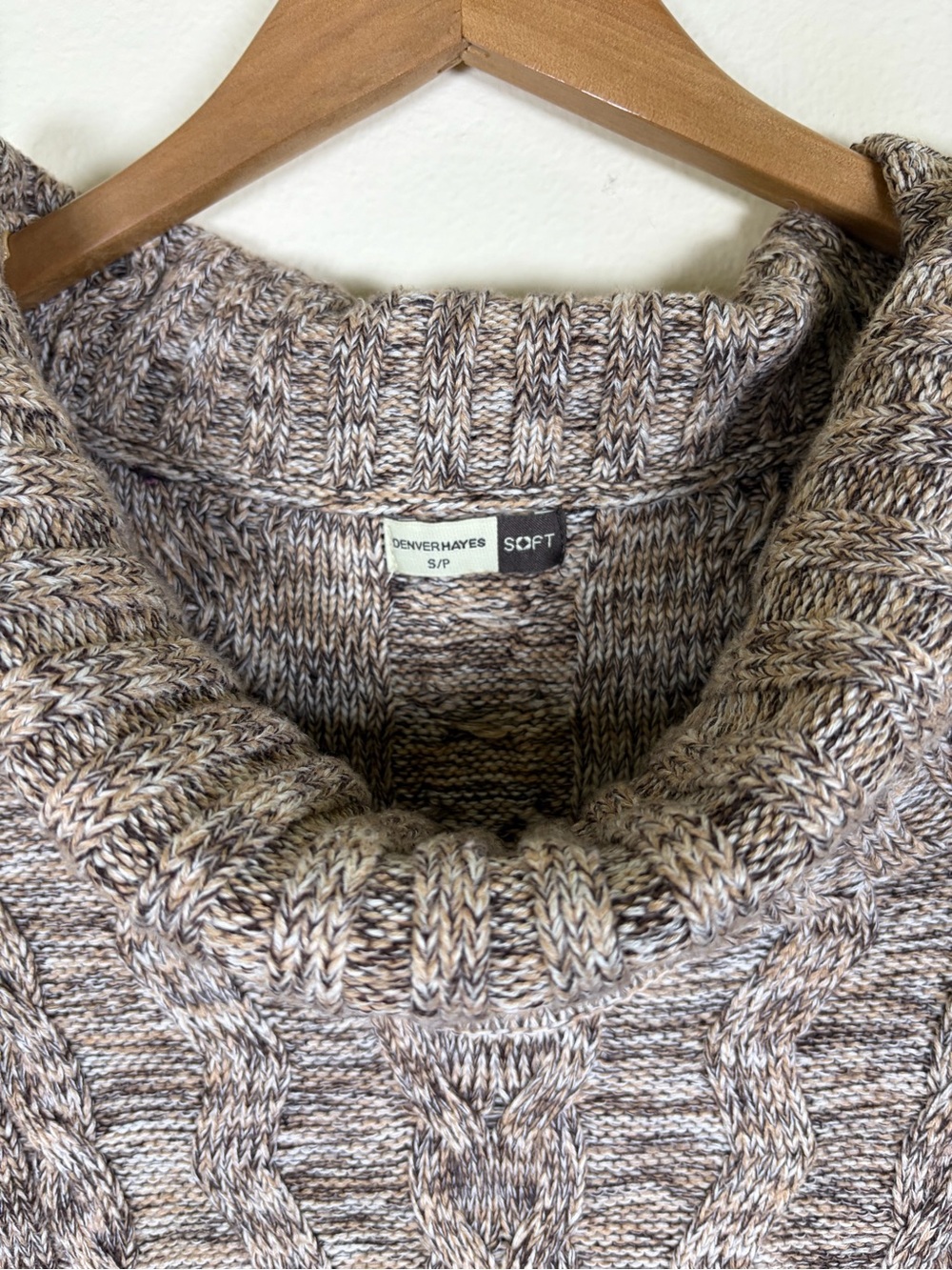 Denver Hayes Soft Cable Knit Sweater Dress Cowl Neck Brown Marled Size Small - Picture 2 of 13